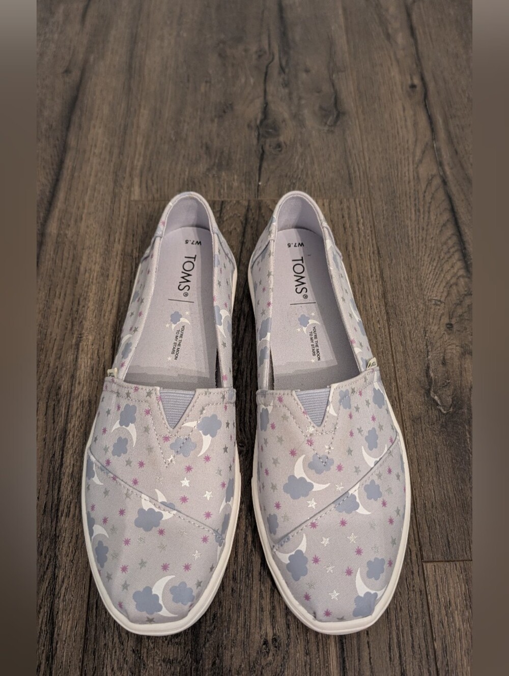 TOMS Women's Moon & Cloud Slip-On Shoes in Light Gray Size 7.5